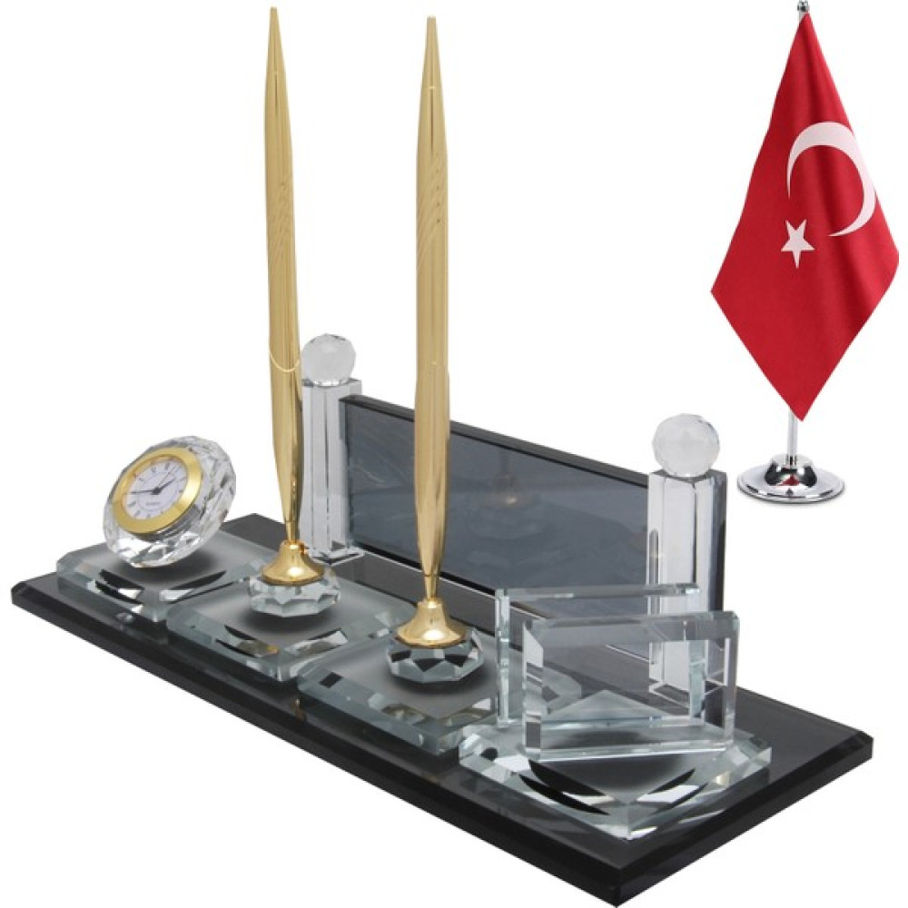 Sentez Masa Üstü İsimlik Elit Kristal Masaüstü Isimlik Bayraklı Ofis Aksesuarı Ofis Seti Fiyatı