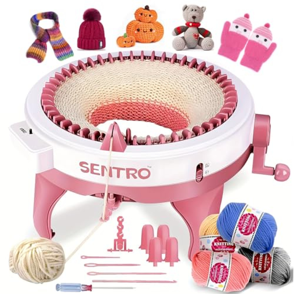 SENTRO Knitting Machine, 48 Needles Knitting Crochet Machine, Smart Knitting Loom Machine with Row Counter for Adults Beginners, Circular Double Knit Loom Crochet Knitting Machine Kit for Hat Socks
