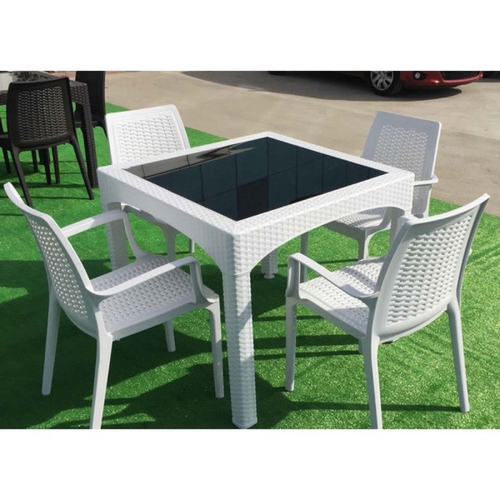 Şenyayla Rattan Camlı Kare Masa Takımı 90X90 Cm + 4 Adet Rattan Koltuk Bahçe Mobilyası Takımı Fiyatı