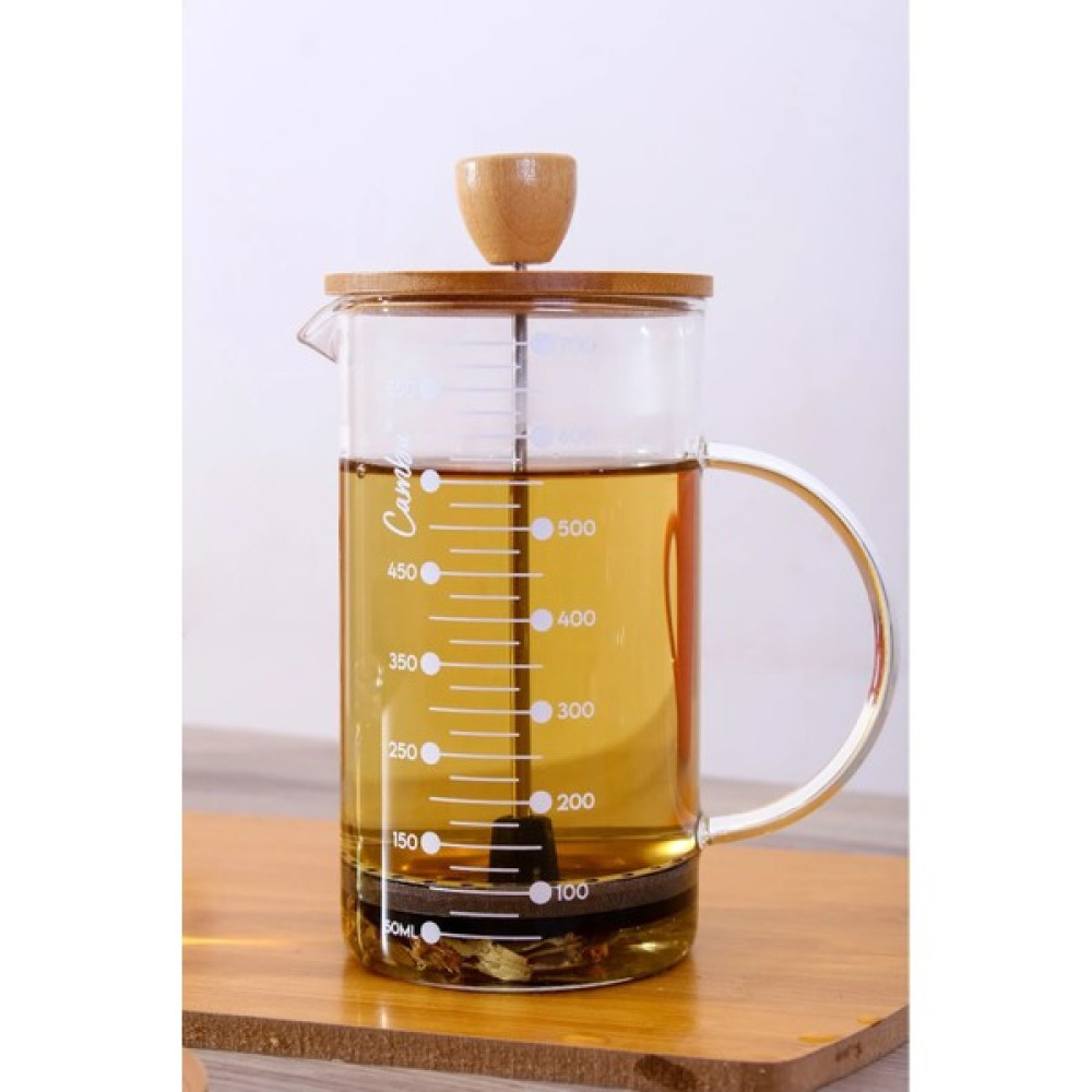 Senza 3'ü 1 Arada Borosilikat Bambu Frenchpress - Bitki Çayı Pressi Filtre Kahve Demliği 700 Ml. - cam French Press Fiyatı