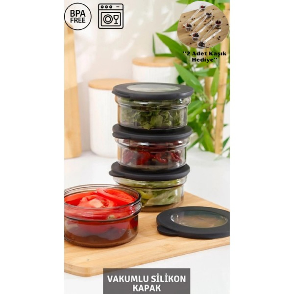 Senza 4 Adet Black Pearl Vakumlu Kapak Cam Saklama Kabı - Cam Kahvaltı Seti Saklama Kapları Fiyatı