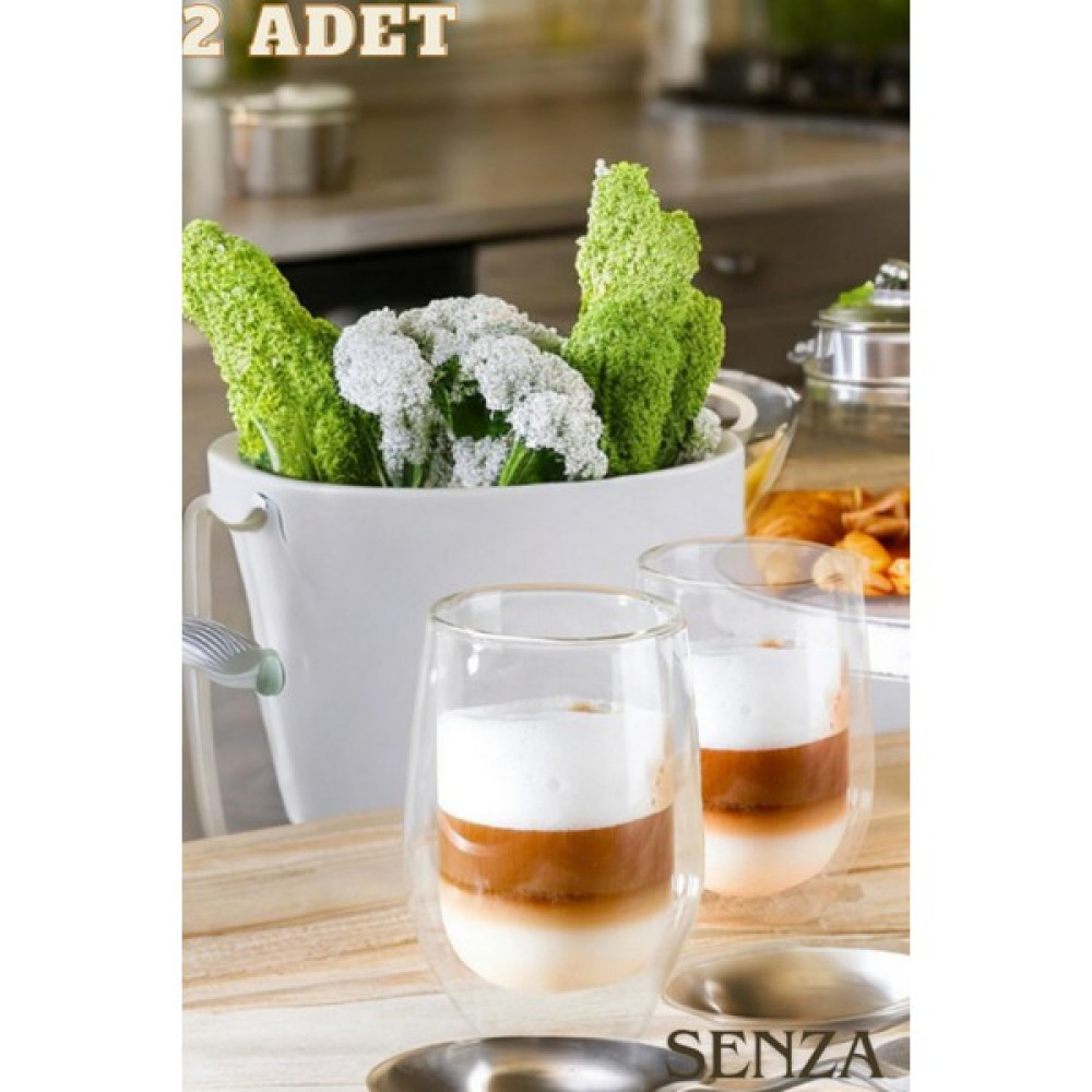 Senza Çift Cidarlı Cam Latte Bardağı 2 Adet Fincan / Bardak / Kahve Takımı Fiyatı