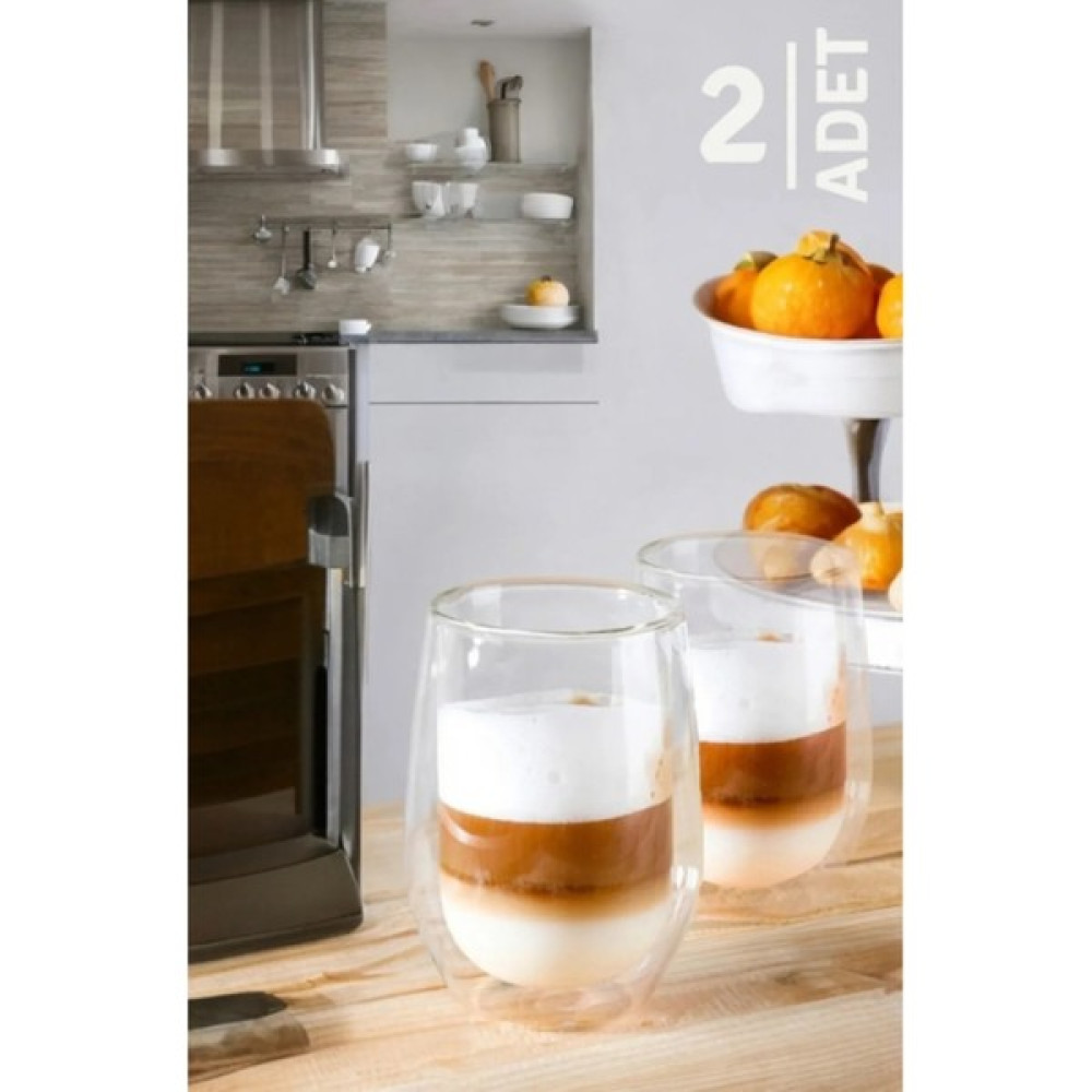 Senza Çift Cidarlı Cam Latte Bardağı - 2 Adet - Şeffaf - 330 ml Fincan / Bardak / Kahve Takımı Fiyatı