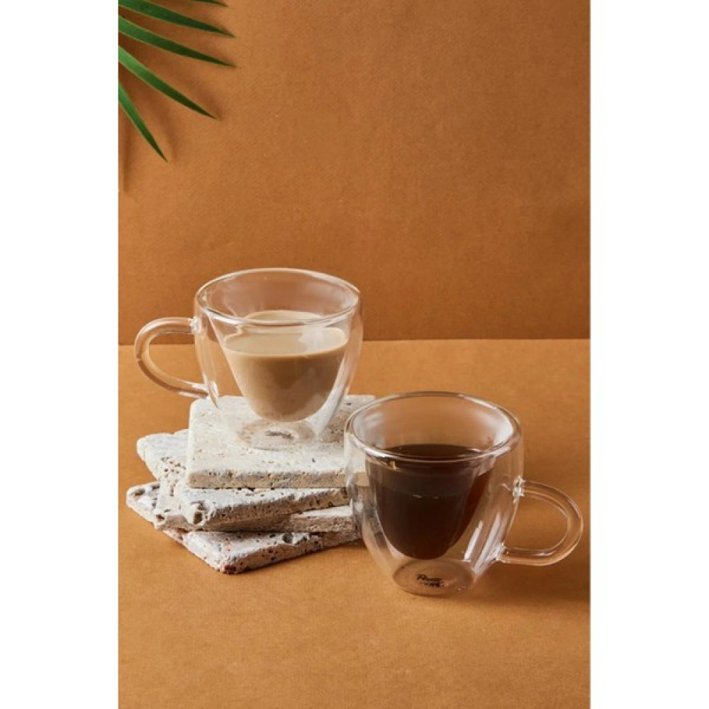 Senza Tekli Çift Cidarlı Kalp Kulplu Kupa 250 ml - Şeffaf Fincan / Bardak / Kahve Takımı Fiyatı