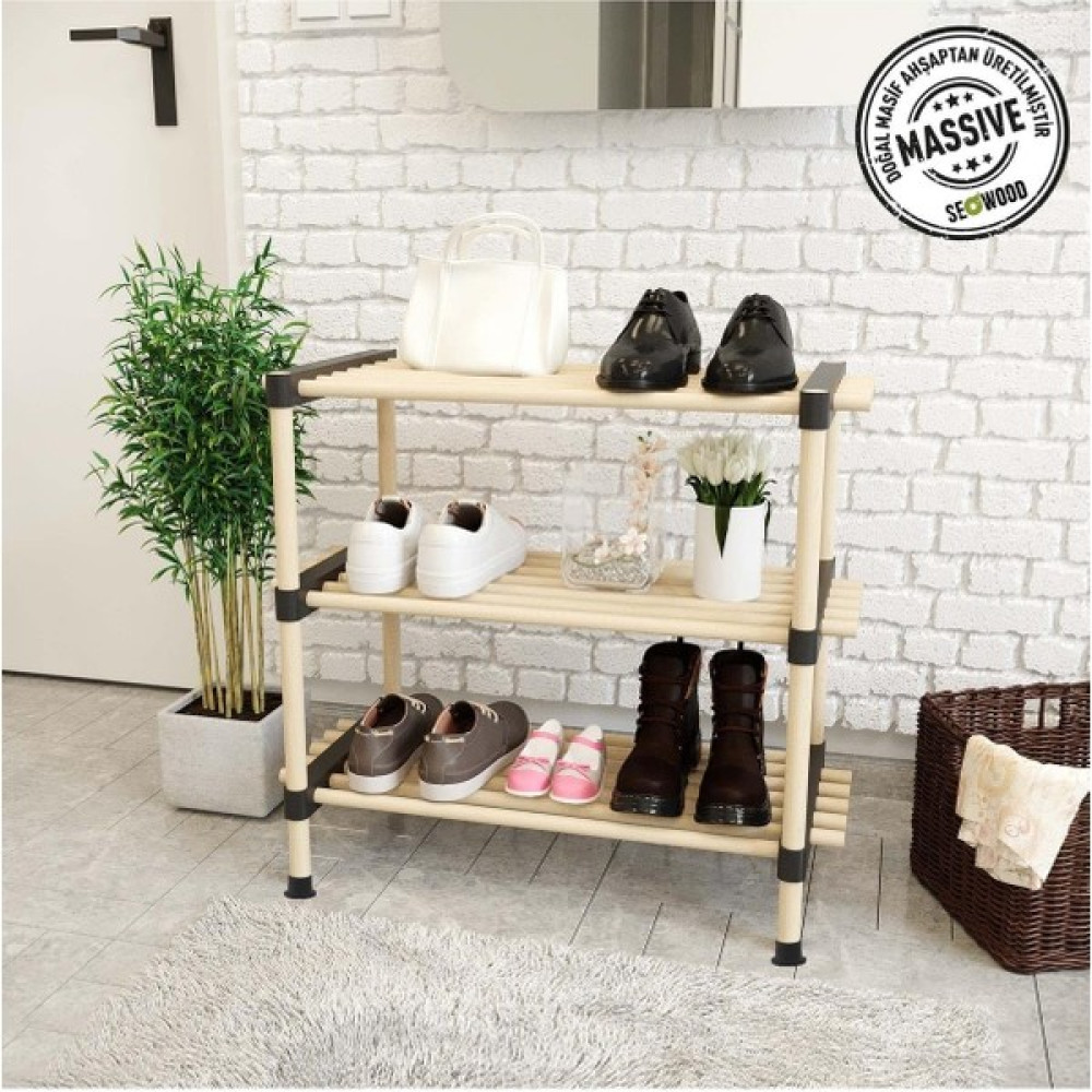 Seowood Ahşap 3 Katlı Ayakkabılık Çok Amaçlı Modüler Raf 55 Cm Genişlik Sc - Ayakkabılık Fiyatı