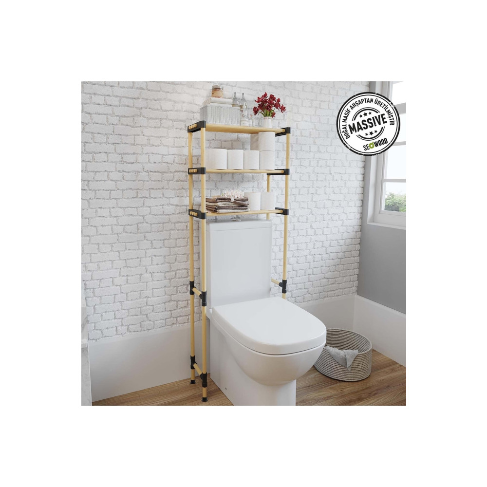 SEOWOOD Ahşap 3 Katlı Çok Amaçlı Klozet Üstü Raf 51 Cm Genişlik Banyo Aksesuarları Fiyatı