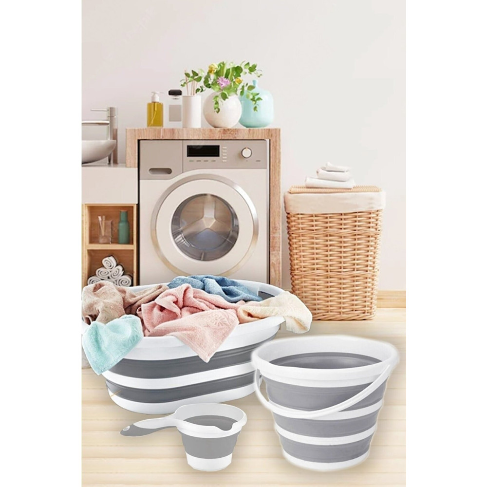 Sepetkitchen 3lü Set Katlanır Çamaşır Sepeti - Katlanabilir Akordiyon Su Kovası -maşrapa Çamaşır Sepeti Fiyatı
