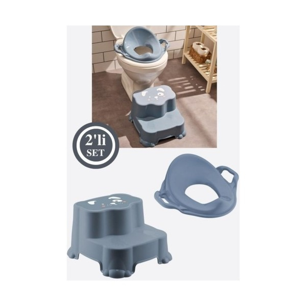 Sepetkitchen Kaydırmaz Çift Basamaklı Çocuk Taburesi ve Klozet Tuvalet Alıştırma Adaptörü 2'li Set - Mavi Bebek Banyo-Tuvalet Fiyatı