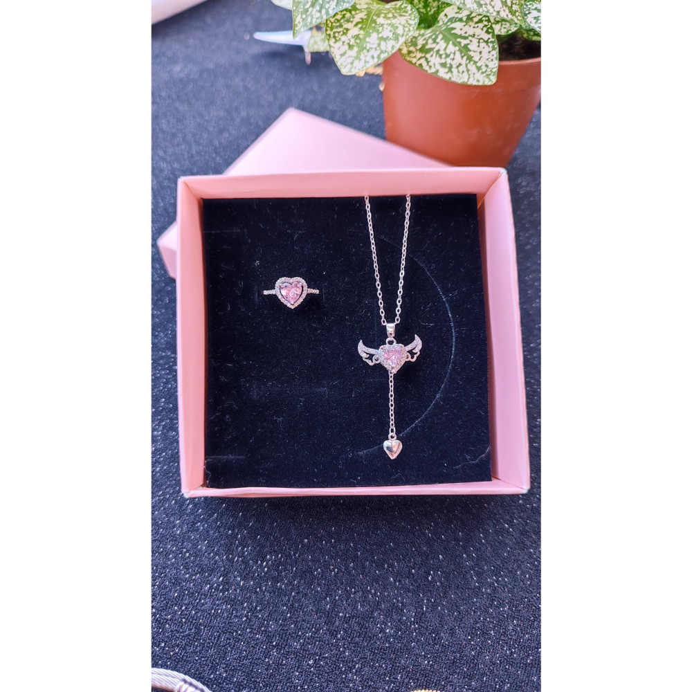 Sepetten Eve Çelik Pandoram Muadil Gold Kalpli Taşlı Kolye Pandoram Yüzük Takım Altın, Takı & Aksesuar Fiyatı