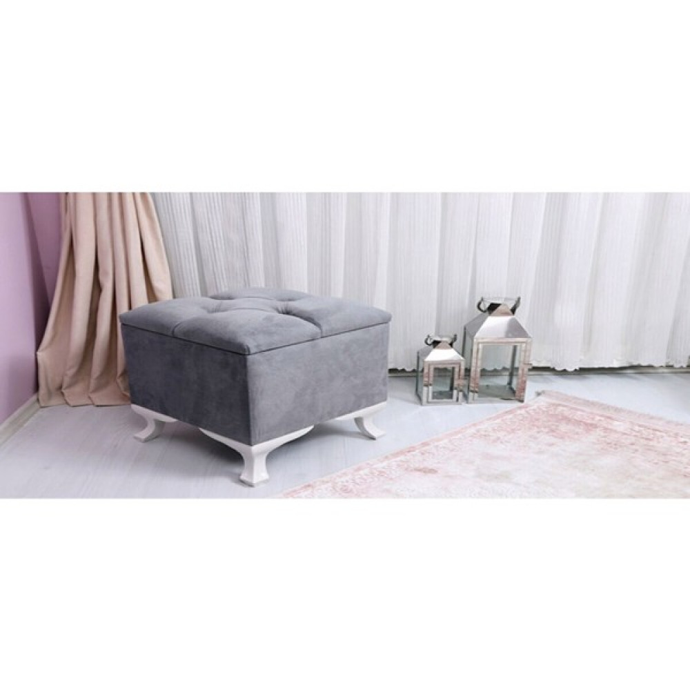 Sepetten Evine 45X45 Sandıklı, Kapitoneli, Kapı Önü, Yatak Ucu, Lüks Bench Puf - Gri Puf Fiyatı