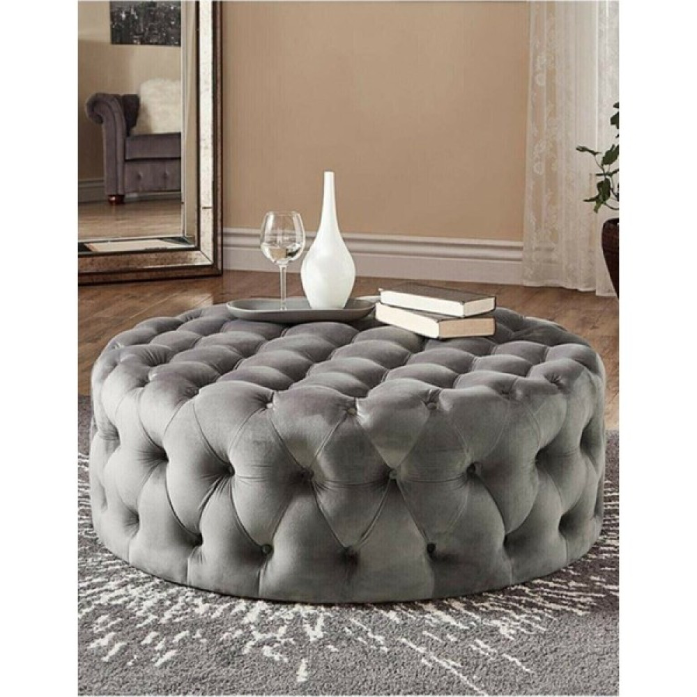 Sepetten Evine Chester Kapitoneli Yuvarlak Puf 100 cm - 100 x 40 cm - Gri Puf Fiyatı