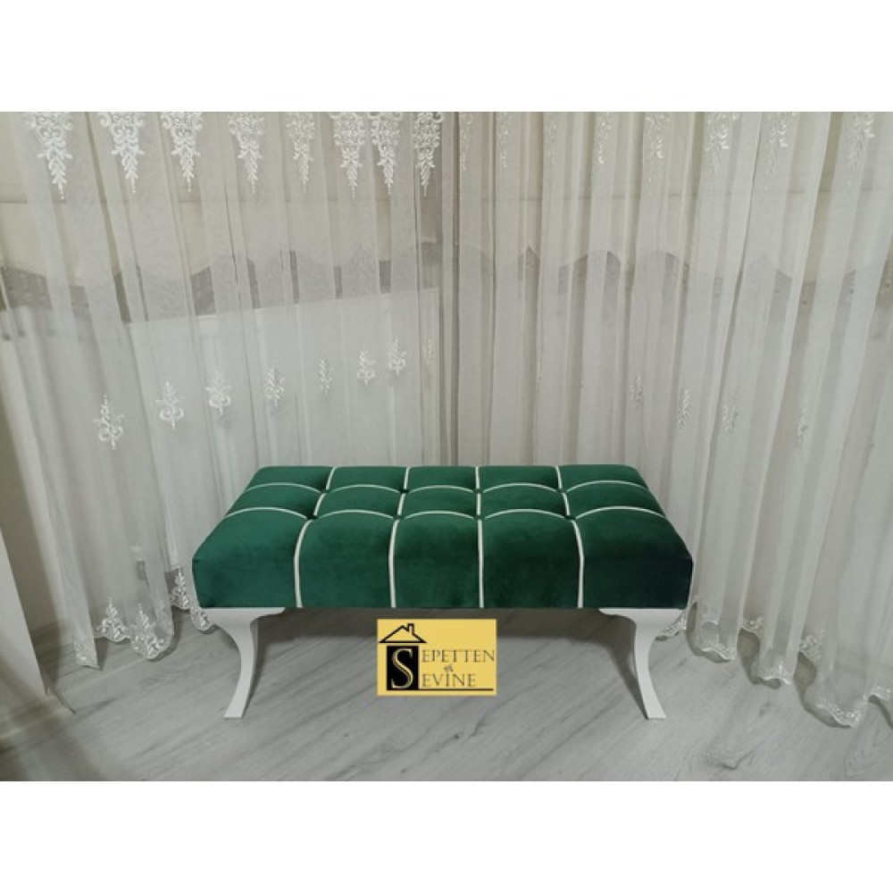 Sepetten Evine Çift Renkli Puf, Kapitoneli Bench Puf, Kapı Önü Puf, Yatak Önü Puf - 90x45 - Zümrüt Yeşili Puf Fiyatı
