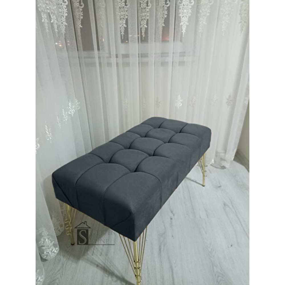Sepetten Evine Dilimli Puf Metal Gold Ayak - 90x45 - Koyu Gri Puf Fiyatı