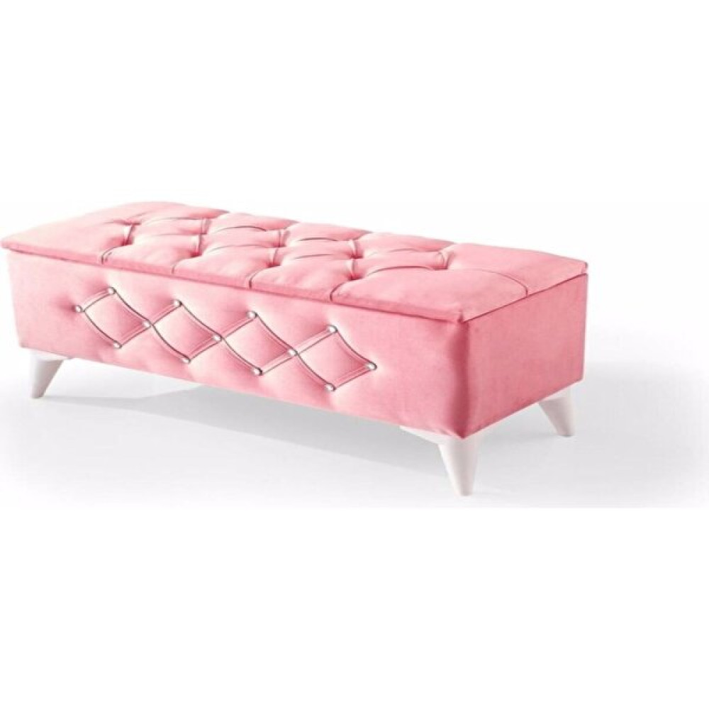Sepetten Evine Lüks Kapitoneli Sandıklı Ayak Ucu, Yatak Önü Bench Puf 90X45 cm - Pembe Puf Fiyatı