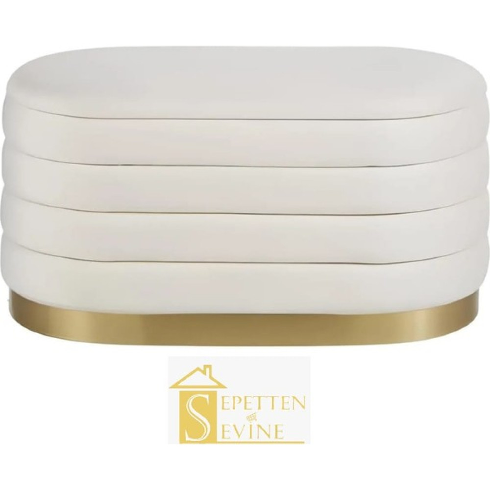 Sepetten Evine Luxury Oturma Pufu Kapitoneli Puf Makyaj Pufu Dekor Puf Gold Kaplama Puf Bench - Krem Puf Fiyatı