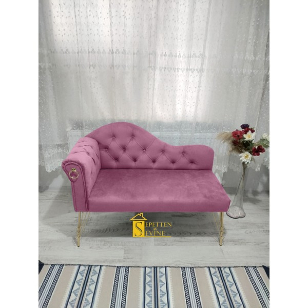 Sepetten Evine Yeni Nesil Köşe Koltuğu Josefin Bench Puf Metal Gold Ayak 110 cm - Pembe Tekli Koltuk & Berjer Fiyatı