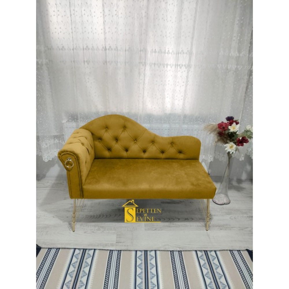 Sepetten Evine Yeni Nesil Köşe Koltuğu Josefin Bench Puf Metal Gold Ayak 130 cm - Hardal Tekli Koltuk & Berjer Fiyatı