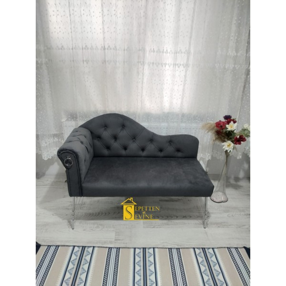 Sepetten Evine Yeni Nesil Köşe Koltuğu Josefin Bench Puf Metal Krom Ayak 130 cm - Koyu Gri Tekli Koltuk & Berjer Fiyatı