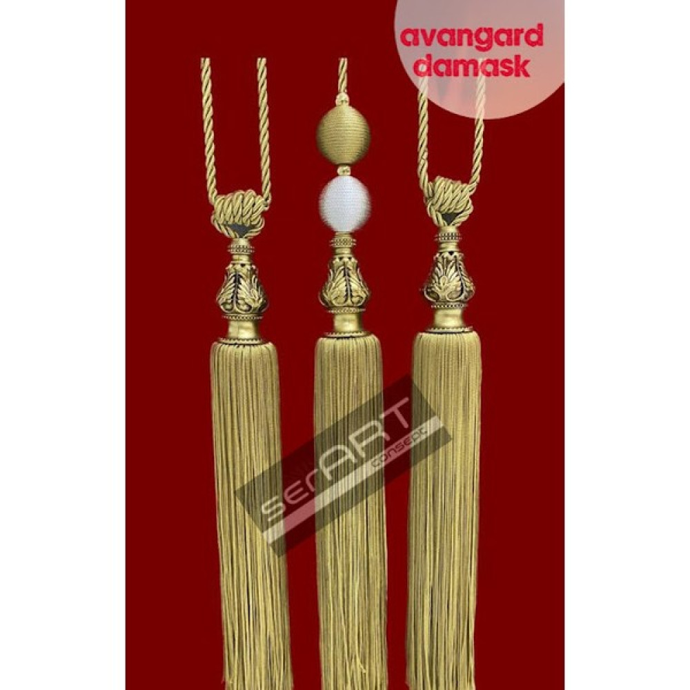 Ser Art Fon Perde Bağcık Damask Gold Kukalı 3 Lü Set Tavan Bağlama Kruvaze Toplama Sarkıtlı Bracol Gold Perde Aksesuarı Fiyatı