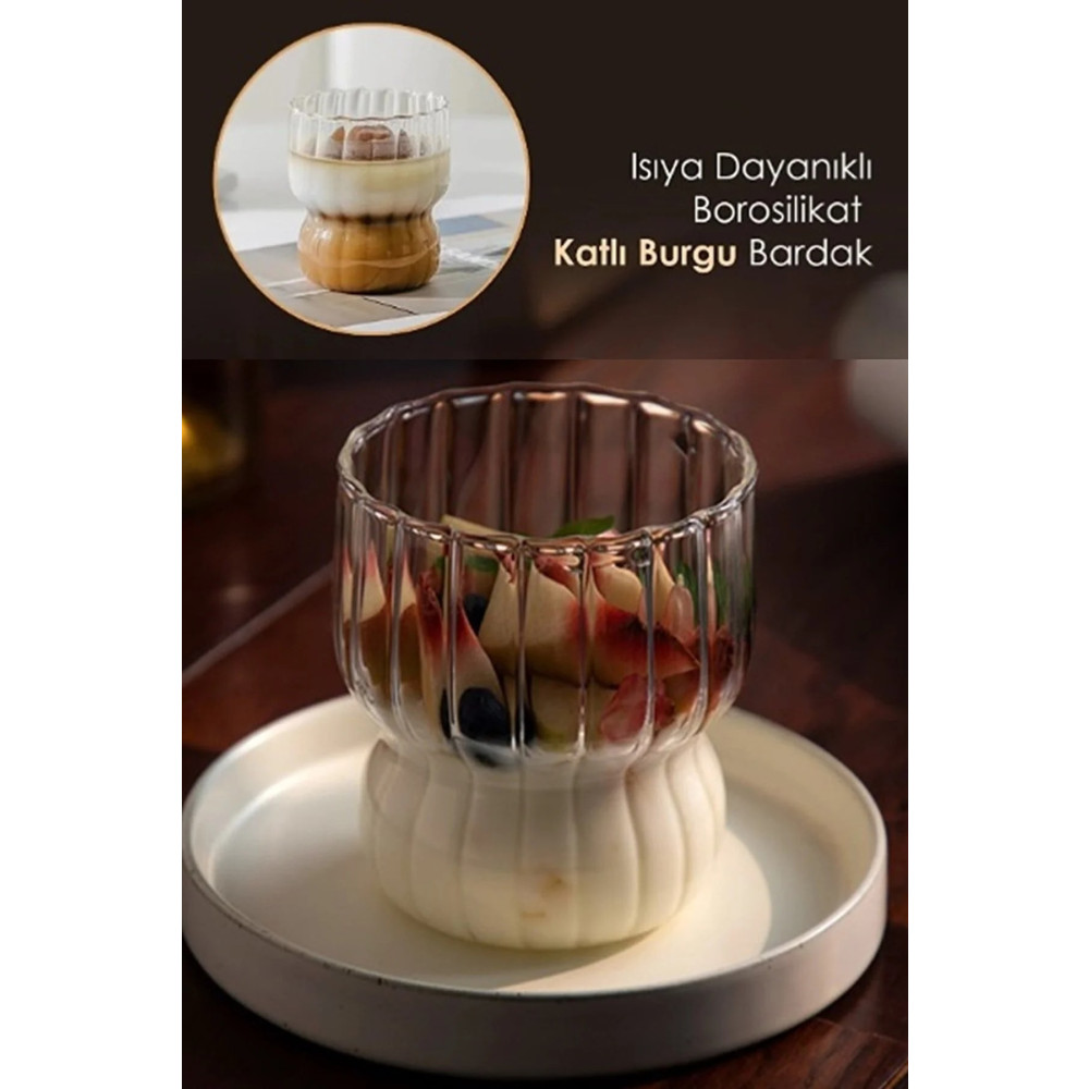 Seram Collection Isıya Dayanıklı Borosilikat Katlı Burgu Şeklinde Bardak | Kahve ve Sunum Bardağı - 1 Adet 260 Ml Fincan / Bardak / Kahve Takımı Fiyatı