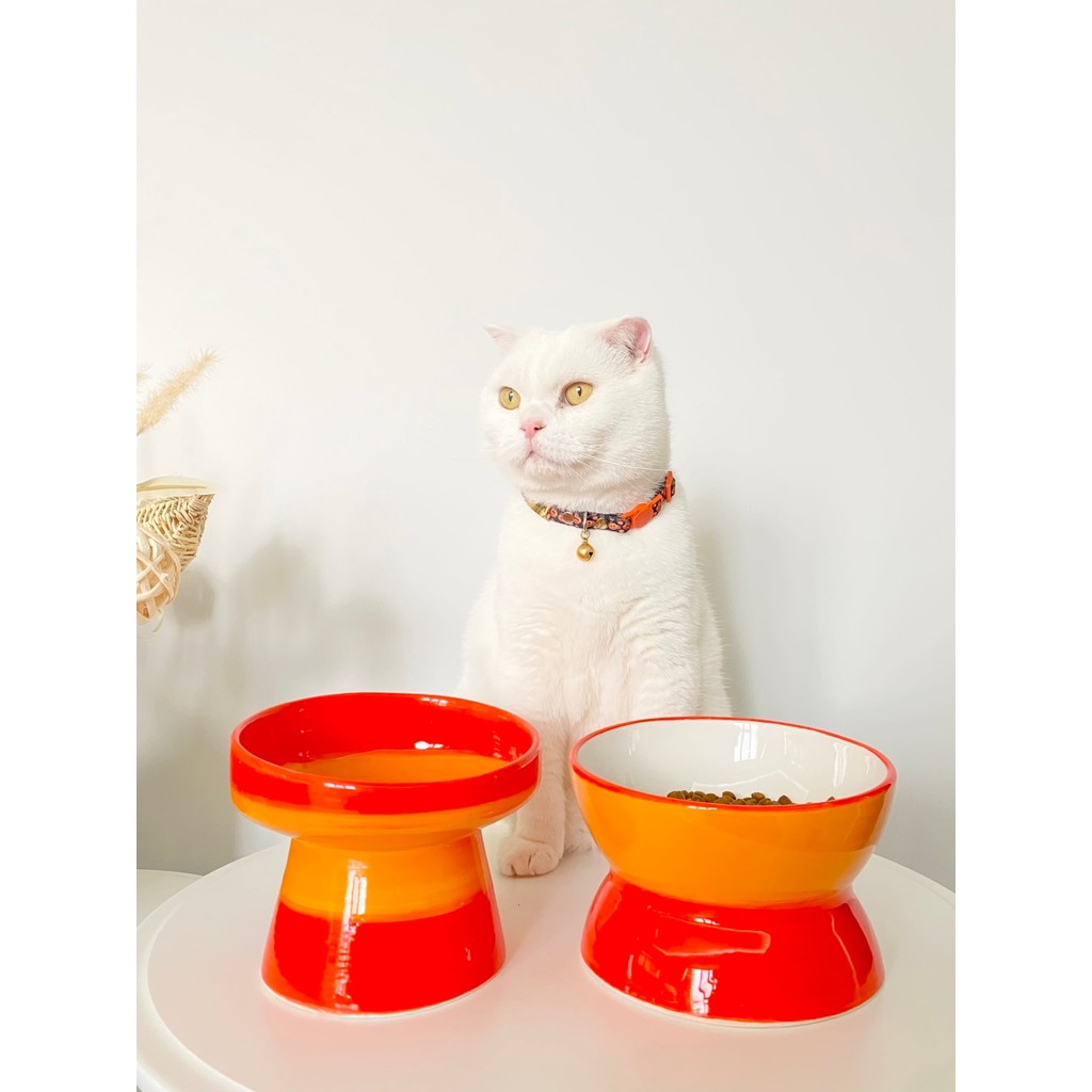 Seramik Kedi ve Köpek Mama Su Kabı Luna- Ayaklı Model 2'li(Turuncu) - Turuncu - Sarı Diğer Fiyatı