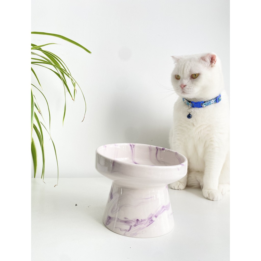 Seramik Kedi ve Köpek Mama Su Kabı (Mor Beyaz-Ebru Desen-M2) - Mor Diğer Fiyatı