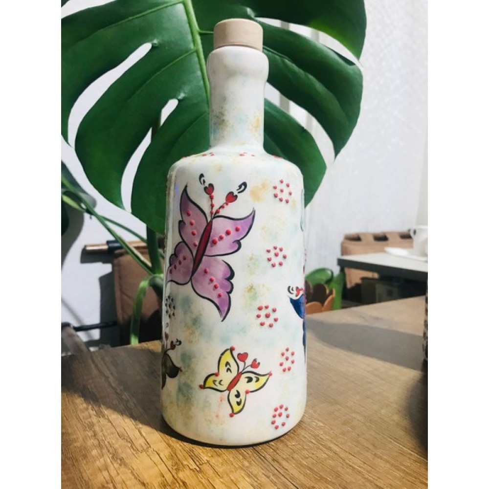 Seramik Kelebek Desenli Özel Tasarım El Yapımı Seramik Yağdanlık - Pembe - Beyaz - 750 ml Mutfak Gereçleri Fiyatı