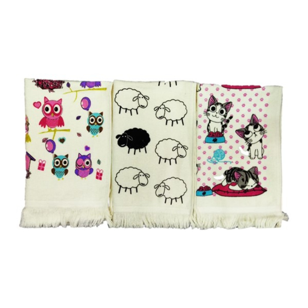 Serap Tekstil Saçaklı Hayvan Figürlü Mutfak Havlusu - 40 x 60 cm - Renkli El / Yüz Havlusu Fiyatı