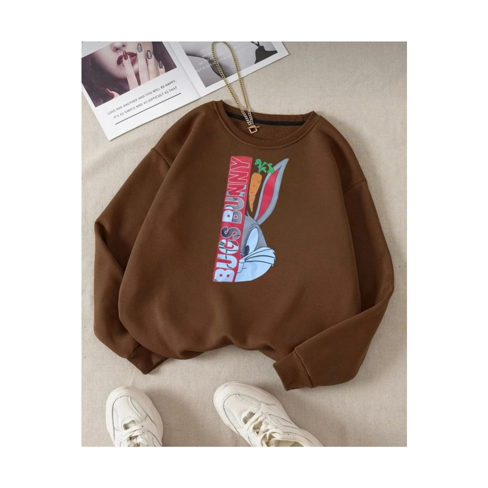 Serays moda Kahverengi Tavşan Baskılı Kız Erkek Çocuk Sweatshirt 8-9 Yaş Beden Bayan Sweatshirt Fiyatı