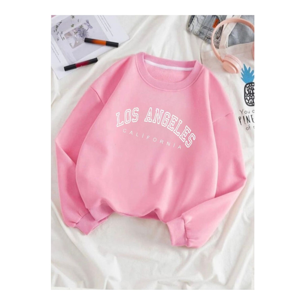 Serays moda Los Angeles baskılı Pembe cocuk sweatshirt 14-15 Yaş Beden Bayan Sweatshirt Fiyatı