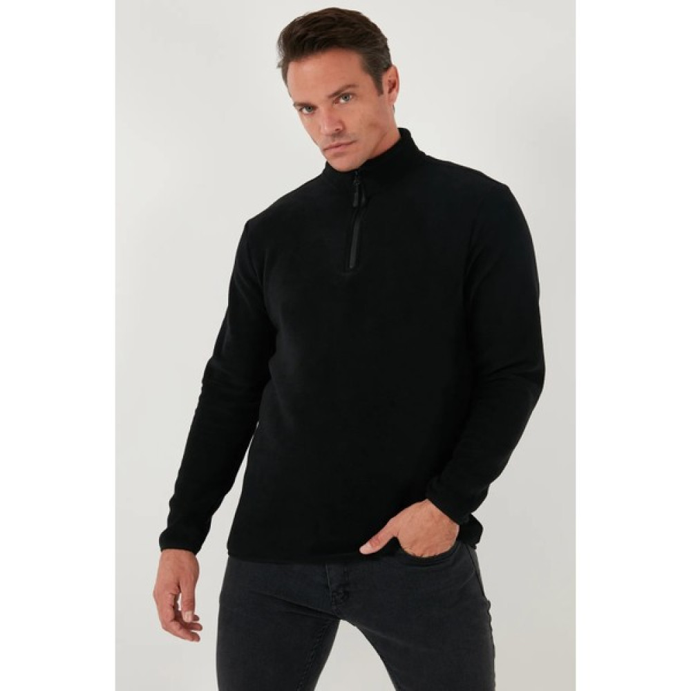 Serazat Erkek Siyah Soğuğa Dayanıklı Yarım Fermuarlı Dik Yaka Polar Sweatshirt - XL Oto Boyaları Fiyatı