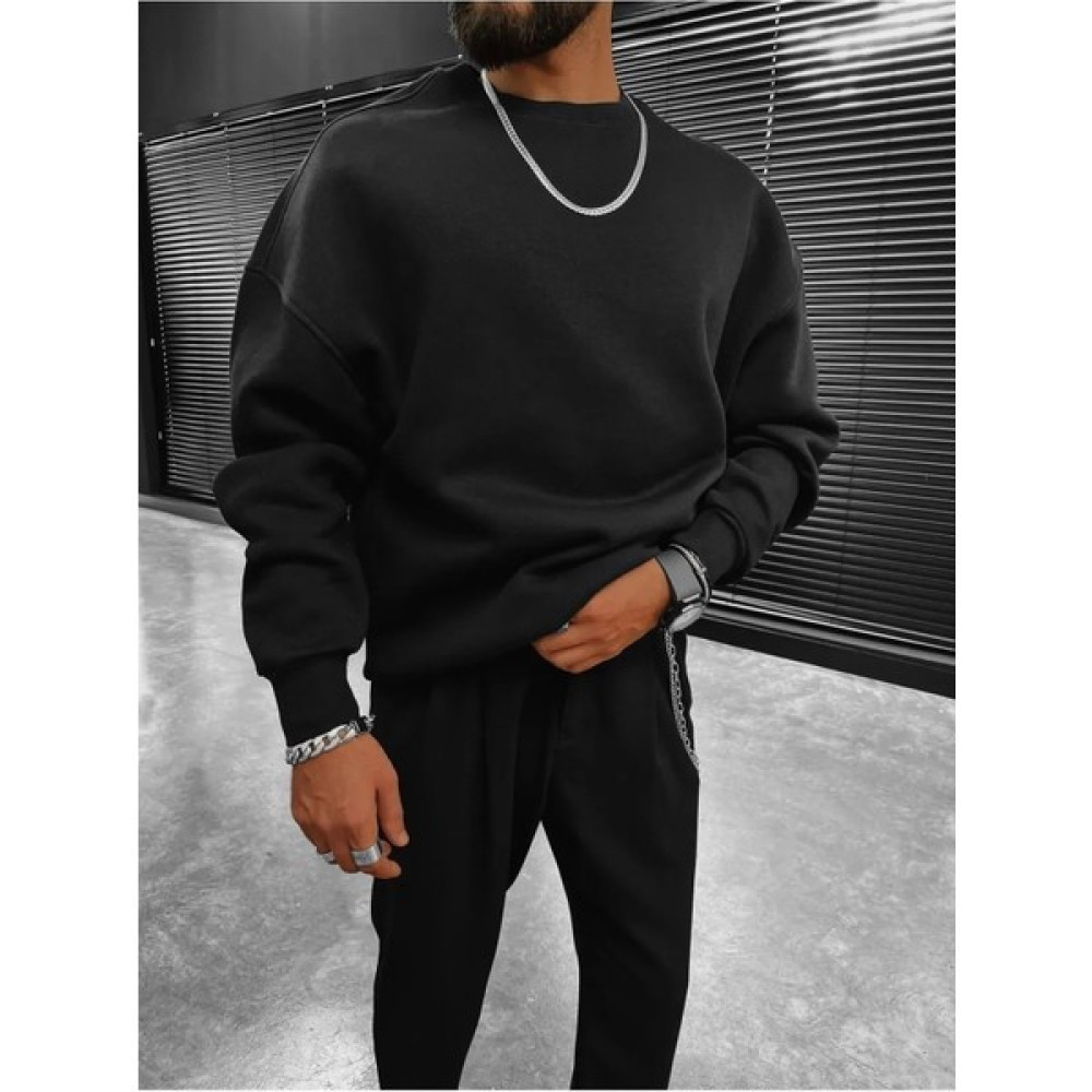 Serazat Erkek Siyah Sweatshirt Oversize Kalıp Düşük Omuz Unisex Bisiklet Yaka %100 Içi Pamuklu Erkek Sweatshirt Fiyatı