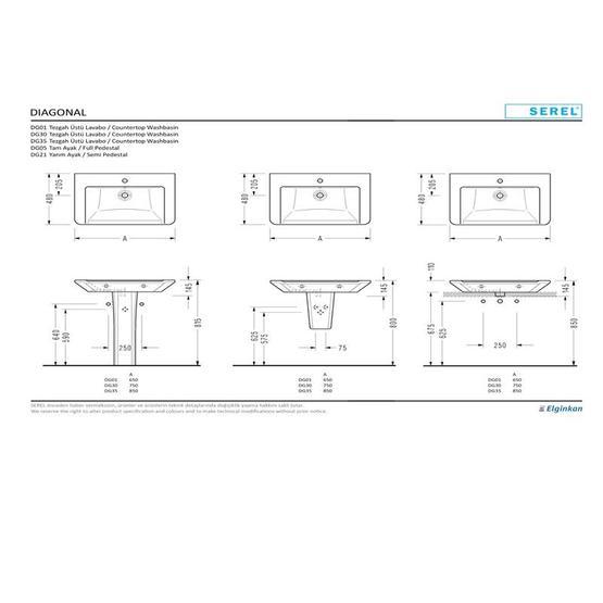 Serel Diagonal 48x65 cm Lavabo