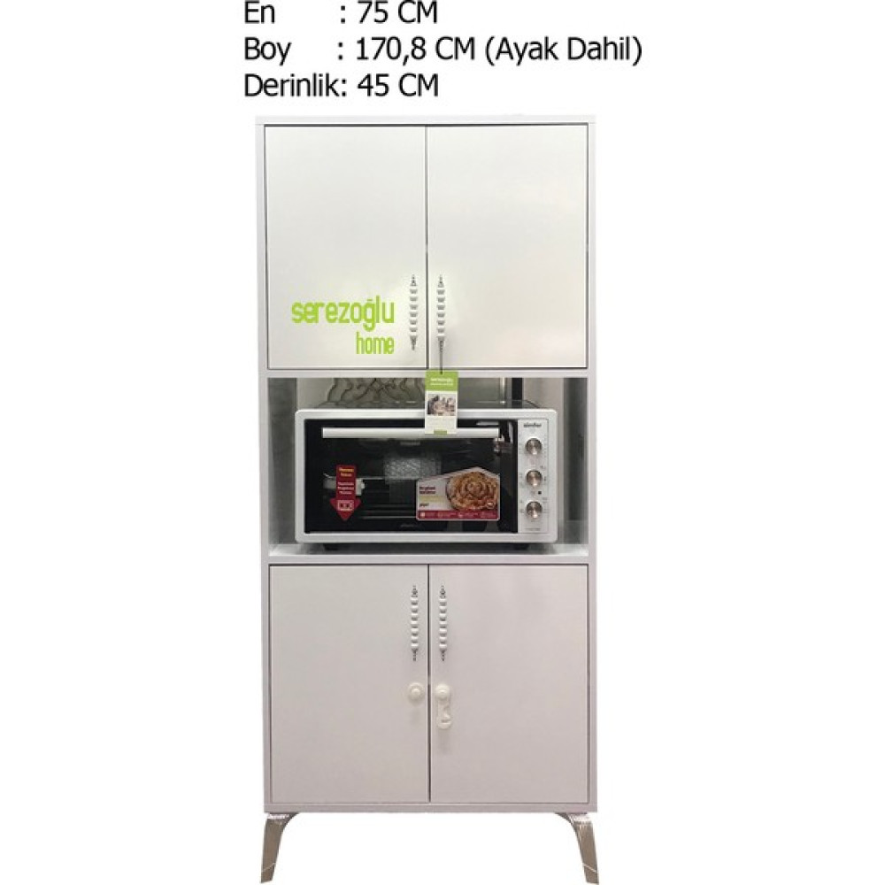 Serezoğlu Home Hamarat Large Çok Amaçlı Fırın Dolabı, Erzak, Mutfak, Balkon, Banyo-4 Kapaklı-4 Bölmeli-75x170,8x45 Mutfak Dolabı / Mobilyası Fiyatı