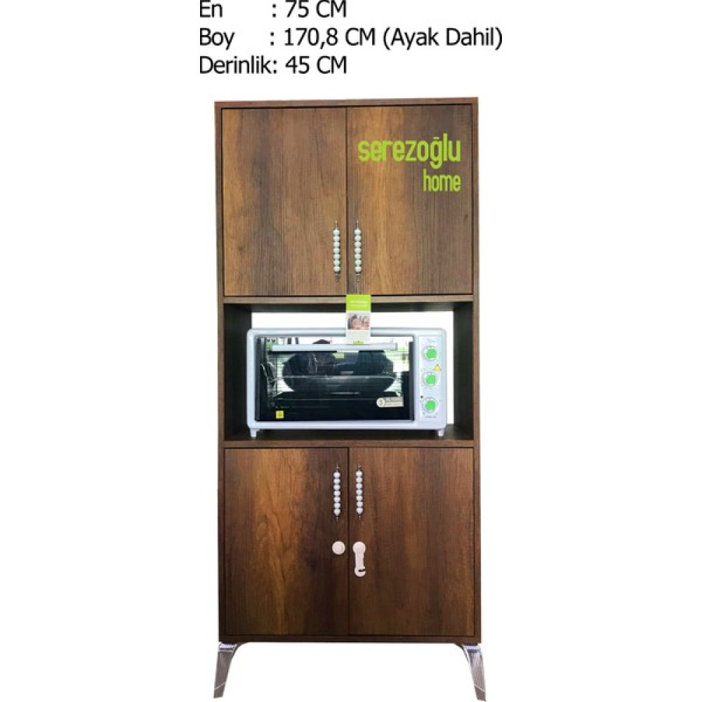 Serezoğlu Home Hamarat Large Çok Amaçlı Fırın Dolabı, Erzak, Mutfak, Balkon, Banyo-4 Kapaklı-4 Bölmeli-Ceviz-75X170,8X45 Mutfak Dolabı / Mobilyası Fiyatı