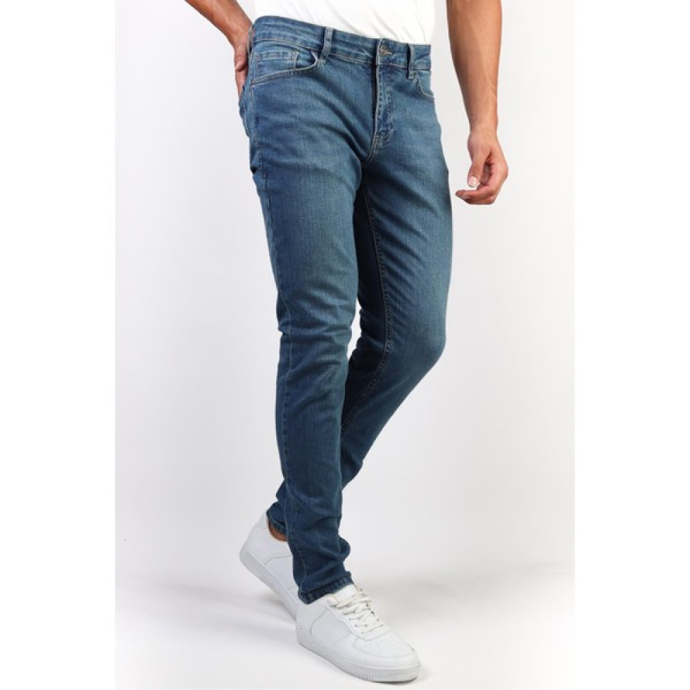 Serhat Özköroğlu - Mavi Taşlamalı Slim Fit Likralı Jean Erkek Kot Pantolon Erkek Pantolon Fiyatı