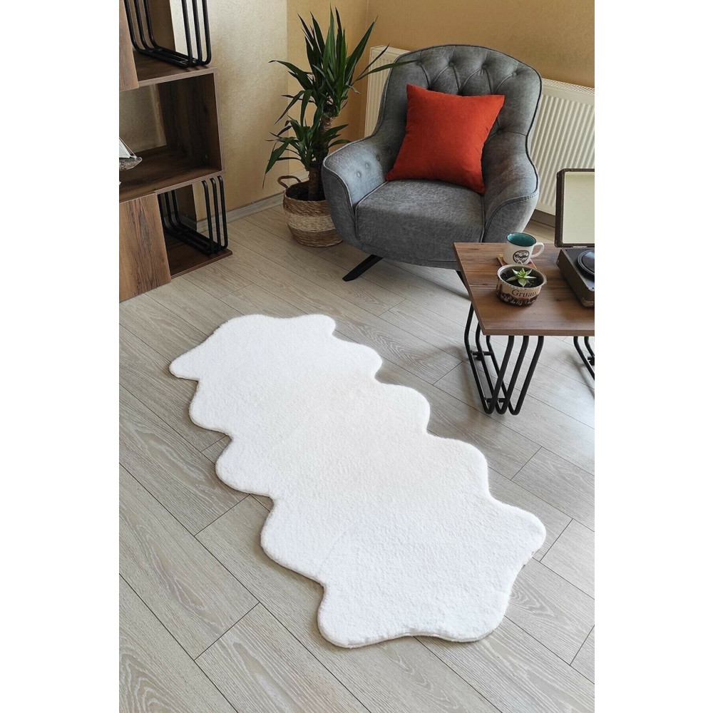 SERİA HALI Beyaz Peluş Post Çift Kafa Yıkanabilir Kaymaz Taban Tavşan Tüyü Halı 70 x 200 Beden Yolluk Fiyatı