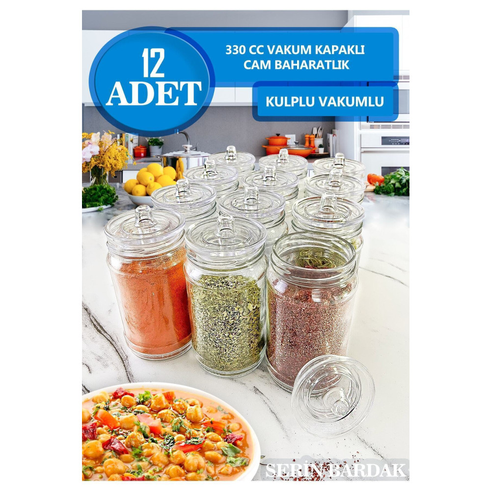 Serin Bardak 12 Adet Kulplu Ve Vakum Kapaklı Cam Baharatlık Seti Baharat Setleri & Baharatlıklar Fiyatı