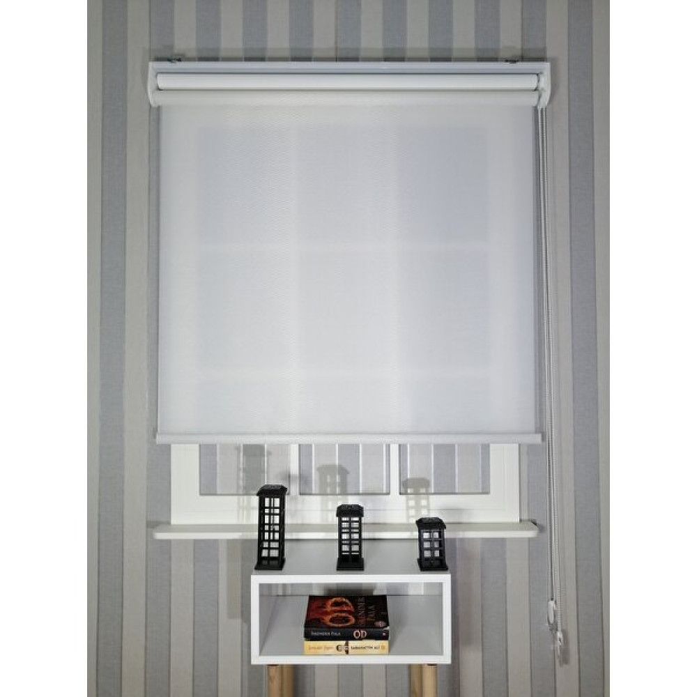 Serin Home Collection Beyaz Ince Çizgili Yeni Sezon Çiftli Mekanizma Stor Tül ve Güneşlik - 40 x 200 cm Perde Fiyatı