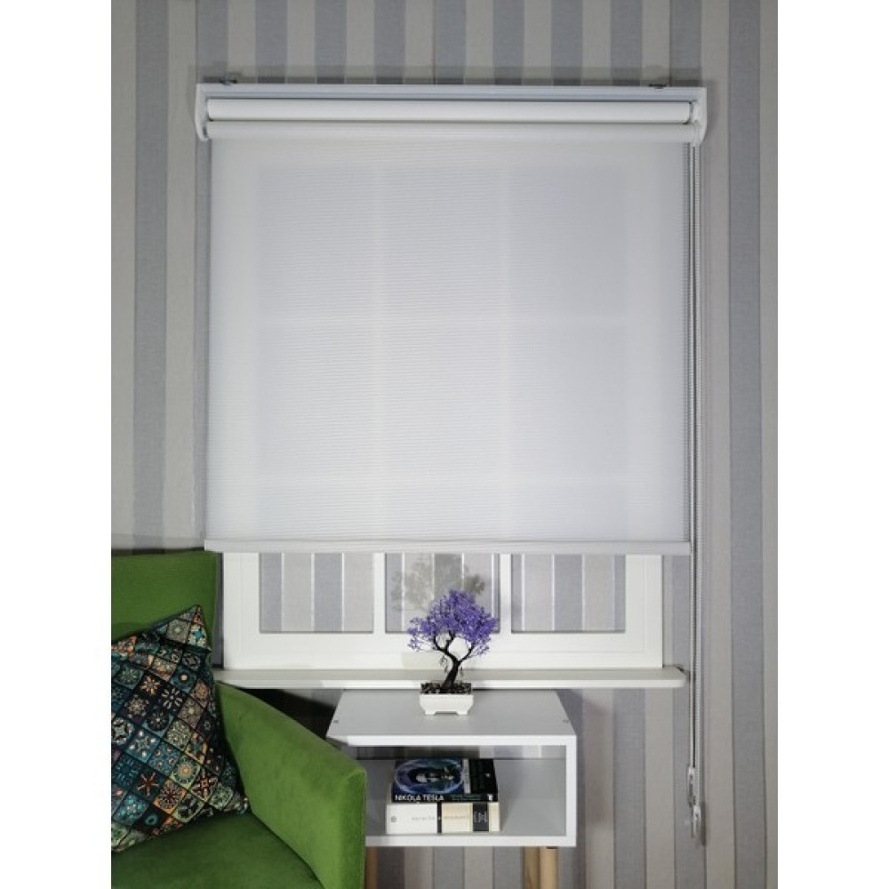 Serin Home Collection Beyaz Ince Desen Yeni Sezon Çiftli Mekanizma Stor Tül ve Güneşlik - 40 x 200 cm Perde Fiyatı