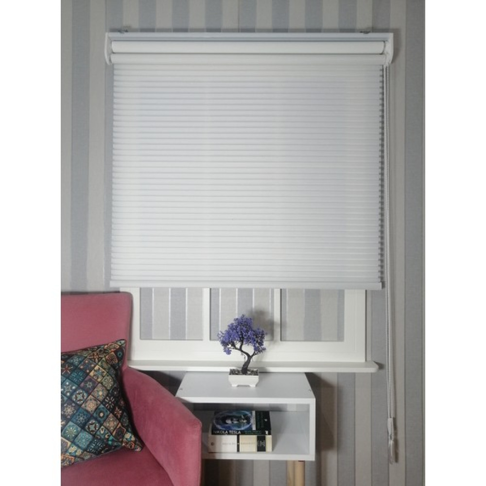 Serin Home Collection Beyaz Kalın Çizgili Yeni Sezon Çiftli Mekanizma Stor Tül ve Güneşlik - 100 x 200 cm Perde Fiyatı