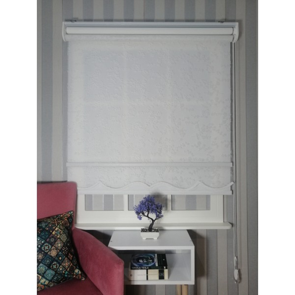 Serin Home Collection Çiçek Desen Yeni Sezon Çiftli Mekanizma Stor Tül ve Güneşlik - Beyaz - 40 x 200 cm Perde Fiyatı