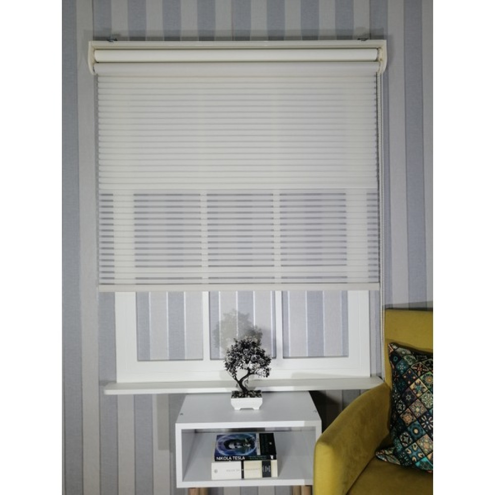 Serin Home Collection Krem Kalın Çizgili Yeni Sezon Çiftli Mekanizma Stor Tül ve Güneşlik - 170 x 200 cm Perde Fiyatı