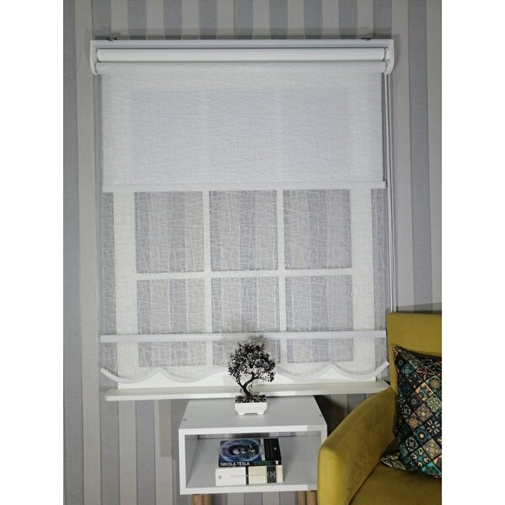 Serin Home Collection Yeni Sezon Çiftli Mekanizma Stor Tül ve Güneşlik - Beyaz - 40 x 200 cm Perde Fiyatı