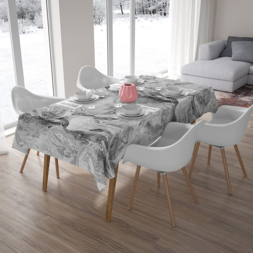 Sermat Mermer Desen Masa Örtüsü - 140 x 180 cm - Gri Masa Örtüsü Fiyatı