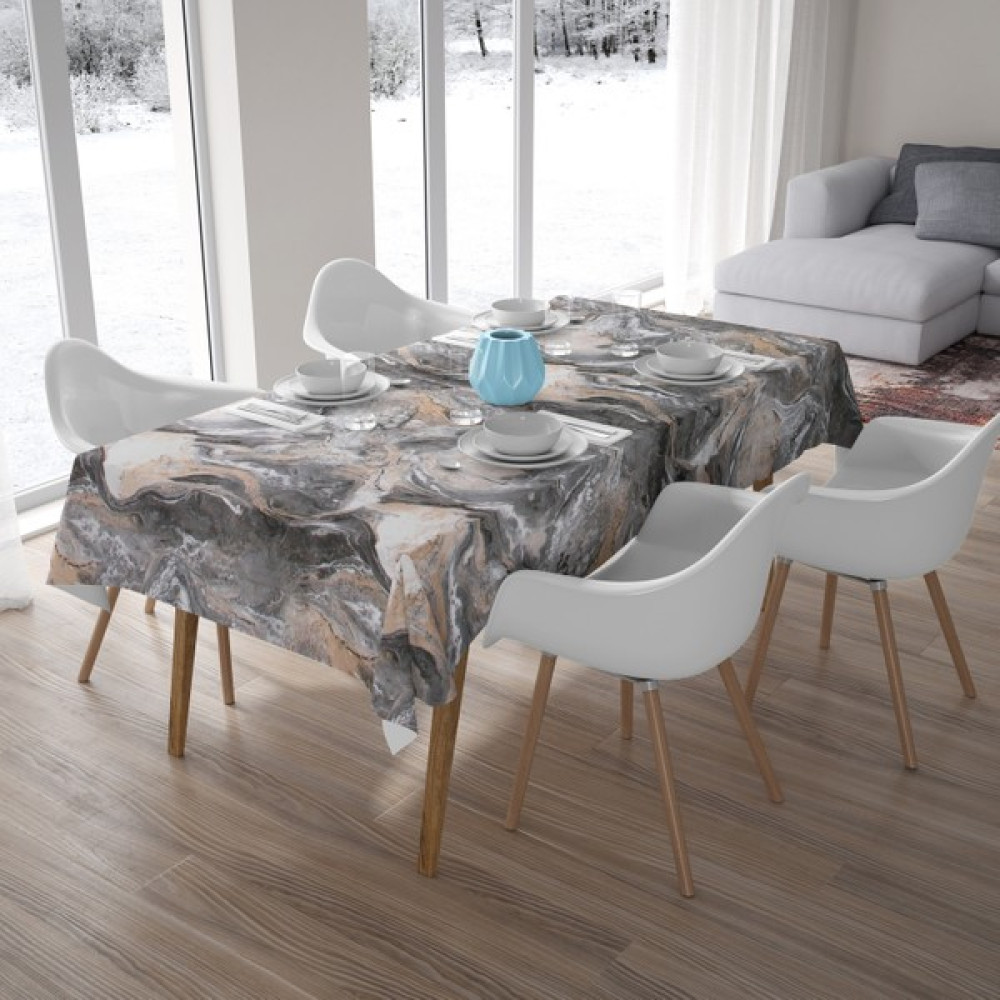 Sermat Mermer Desen Masa Örtüsü - Siyah - 140 x 200 cm Masa Örtüsü Fiyatı