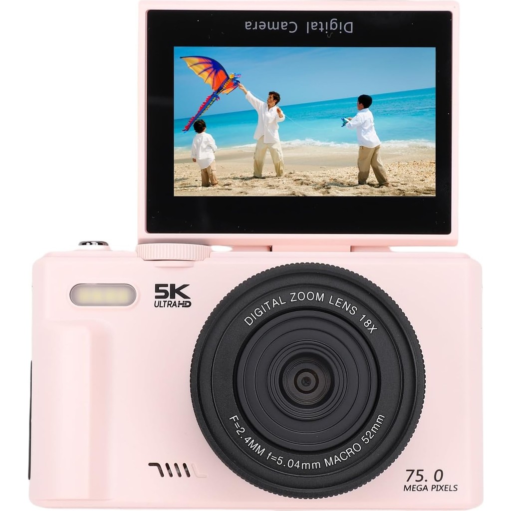 Serreha 5k UHD 75 Mp Dijital Kamera 18X Zoom Flaş 64 GB Sd Kart 3" 180° Flip Ekranlı Seyahat & Vlog Retro Pembe Renk Dijital Fotoğraf Makineleri Fiyatı