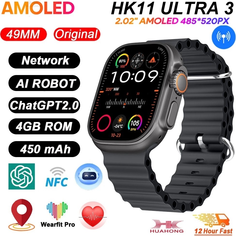 Serreha HK11 Ultra 3 Akıllı Saat 2.02” Amoled Ekran | Nfc & Bluetooth | Aı Sesli Asistan | Android & Ios Uyumlu - Siyah Akıllı Saat Fiyatı