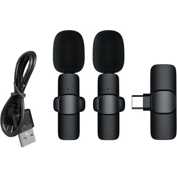 Serreha K9 Kablosuz Mikrofon Ergonomik Tak Çalıştır Android Telefon Tablet Ipad Çiftli Yaka Mikrofonu Type-C Wireless - Siyah Bilgisayar Çevirici ve Adaptörü Fiyatı