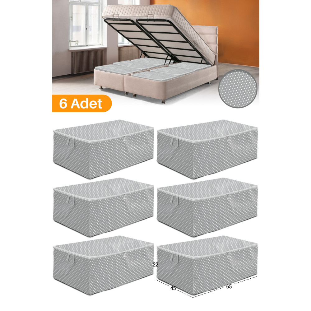 Serstil 6 Adet - Gri Benekli Büyük Boy Baza Altı Ve Çekyat Tipi Hurç 65 x 45 x 22 cm Hurç Fiyatı